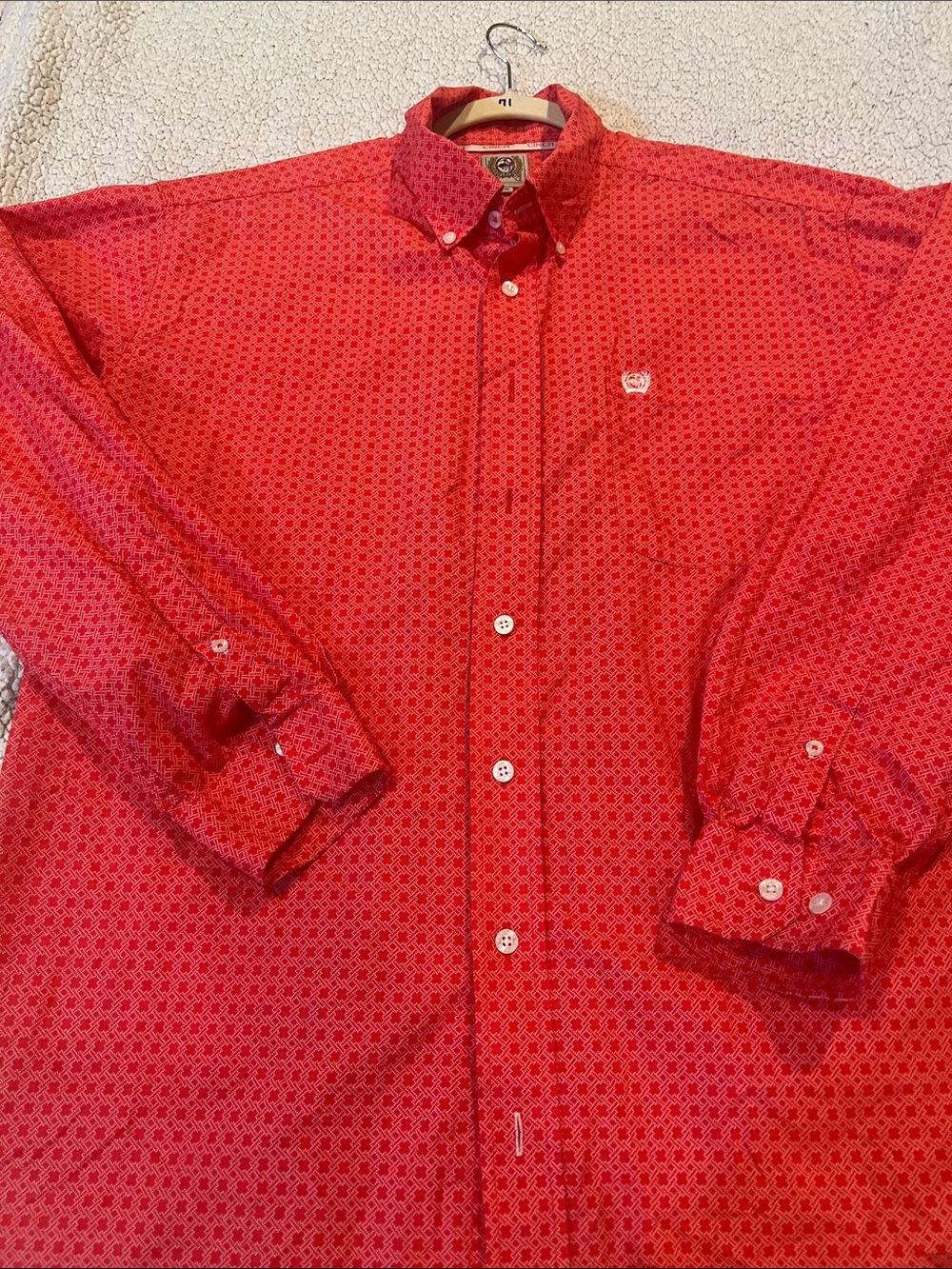 Cinch Red Patterned Button-Down Shirt - Picture 9 of 10